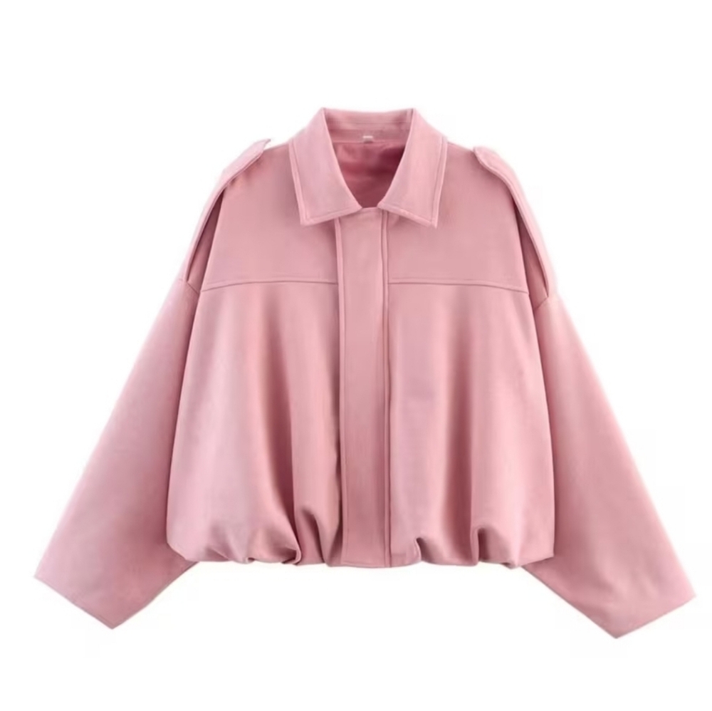 Women's Oversized Faux Suede Jacket with Lapel Collar.